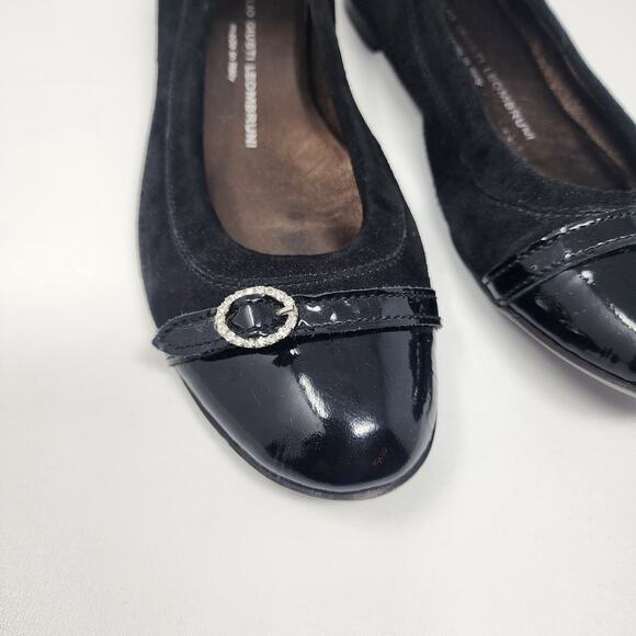 AGL Monika Cap Toe Ballet Flat EU39/US9 Black Suede & Patent Leather Rhinestone - Picture 6 of 14